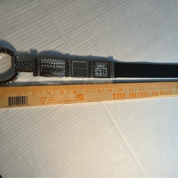 Chico's Leather Silver Black Boho Stretchy Y2K Artsy eclectic Sz Medium has wear - Picture 6 of 16